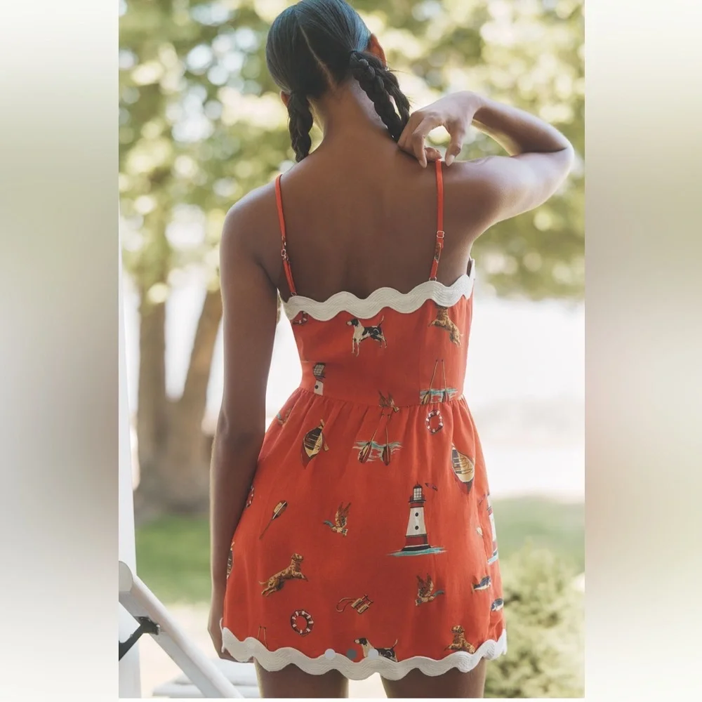 Anthropologie Celandine Linen-Blend Scalloped Mini Dress - Picture 2 of 5